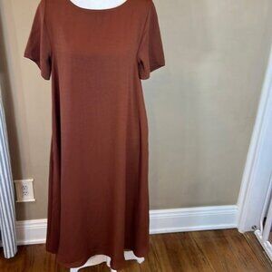 Oak + Fort Women’s Dress Size XS Midi A-line Minimalist Brown Rust Modest
